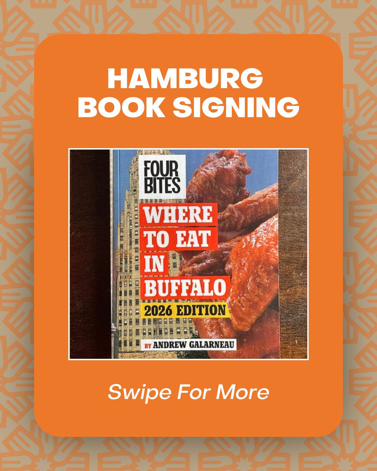 Read more about the article Enjoy free tiropia while I sign your copy of Where to eat in Buffalo 2026 at Merit Badge Books on Feb. 5